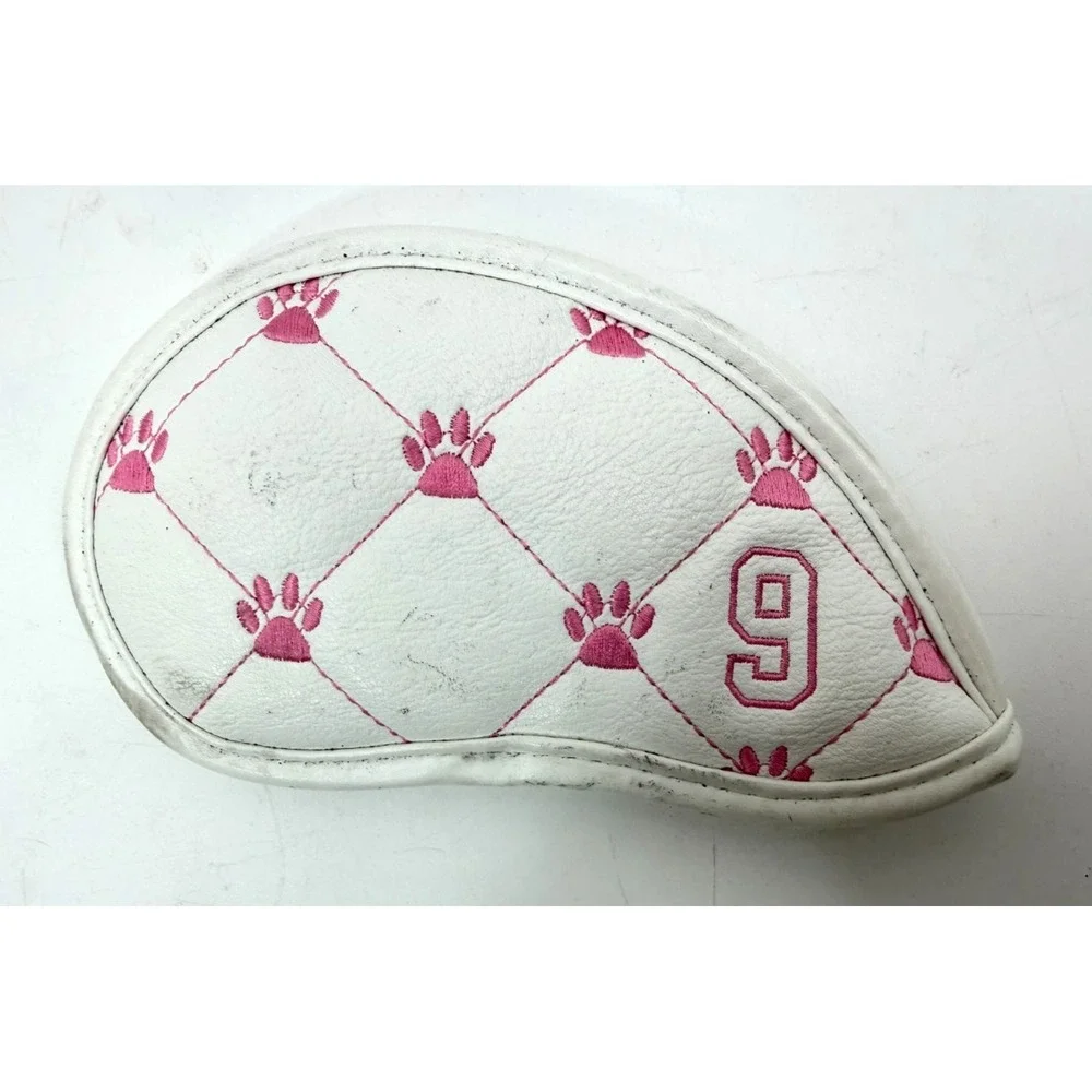 PUT A YEET HAT ON THAT DOG - 9 Iron Golf Club Headcover Pink/White Pawprint